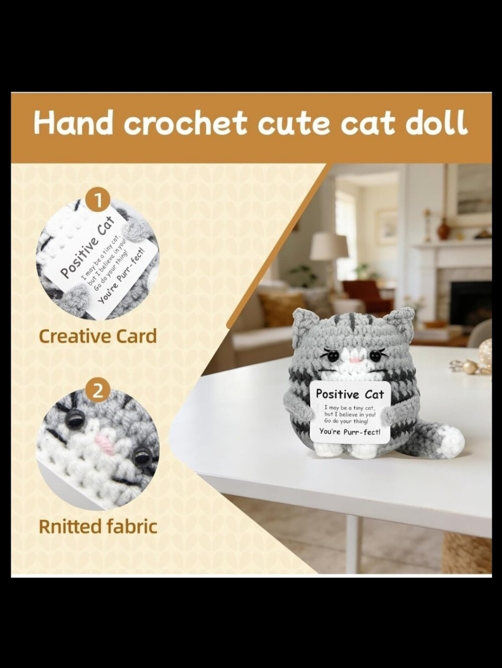 Positive Cat Crochet Plush Toy - NIB - Picture 3 of 4